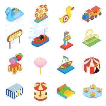 Amusement park isometric 3d icons vector