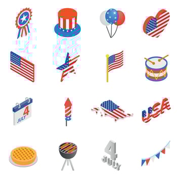 Independence day isometric 3d icons vector