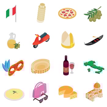 Italy isometric 3d icons vector
