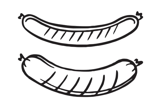 Grilled sausages hand-drawn. Restaurants cooking doodle. Vector illustration