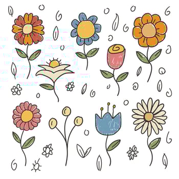 Flower cartoon doodles Kids hand drawing style vector