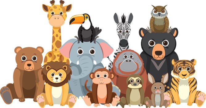 Zoo animals group in flat cartoon style vector
