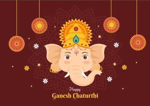 Happy Ganesh Chaturthi of Festival in India to Celebrate his Arrival to Earth in Flat Style Background Vector Illustration