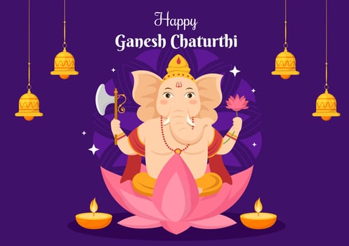 Happy Ganesh Chaturthi of Festival in India to Celebrate his Arrival to Earth in Flat Style Background Vector Illustration