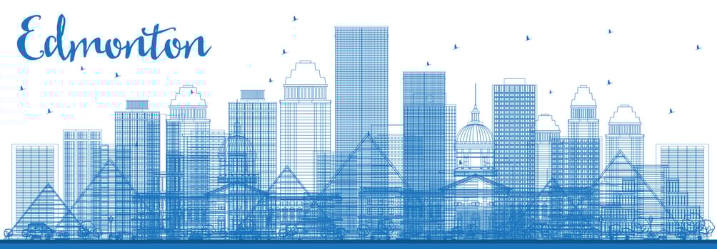 Outline Edmonton Skyline with Blue Buildings. vector