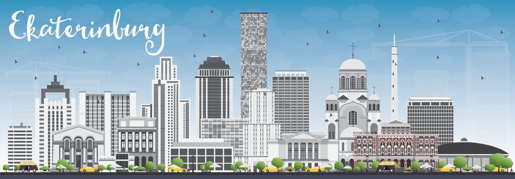 Ekaterinburg Skyline with Gray Buildings and Blue Sky. vector