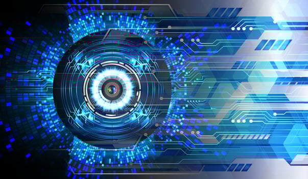 Blue eye cyber circuit future technology concept background vector