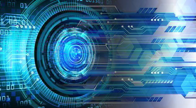 Blue eye cyber circuit future technology concept background vector
