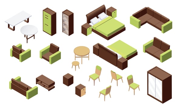 Furniture Isometric Icon Set vector