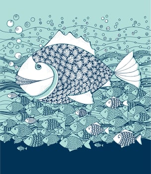 marine life little fish in decorative style. hand drawn vector illustration.
