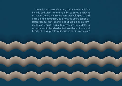 Example texts on abstract background in water wave shape on paper pattern navy blue color and light brown. All in paper cut with layers style and vector design.