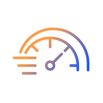 Speedometer gradient linear vector icon. Miles per hour. Speed control of vehicle. Acceleration indicator. Thin line color symbol. Modern style pictogram. Vector isolated outline drawing