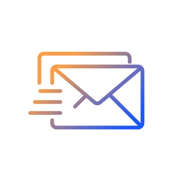 Mail gradient linear vector icon. Electronic mail. Postal service. Letter correspondence. Send and receive message. Thin line color symbol. Modern style pictogram. Vector isolated outline drawing