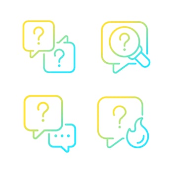 Question marks and speech bubbles gradient linear vector icons set. Answers and information storage. Thin line contour symbol designs bundle. Isolated outline illustrations collection