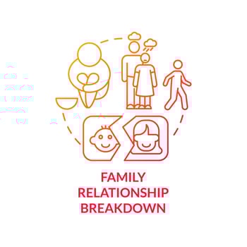 Family relationship breakdown red gradient concept icon. Unaccompanied youth abstract idea thin line illustration. Parents separation and divorce. Isolated outline drawing. vector