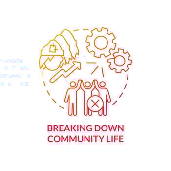 Breaking down community life red gradient concept icon. Homelessness effect abstract idea thin line illustration. Growing sense of isolation. Isolated outline drawing. vector
