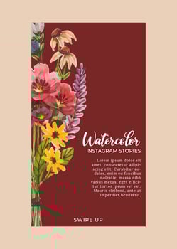 social media  template with watercolor flower elements vector