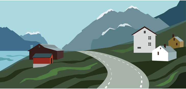 Nothern landscape sea houses road vector