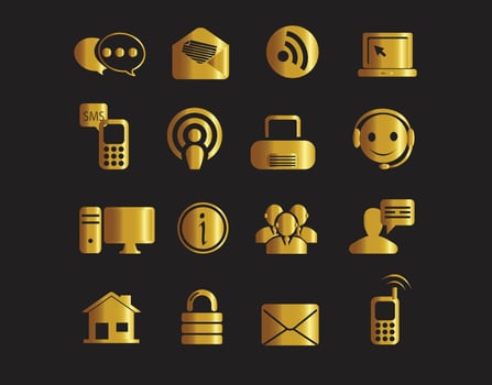 gold web and communication icons vector