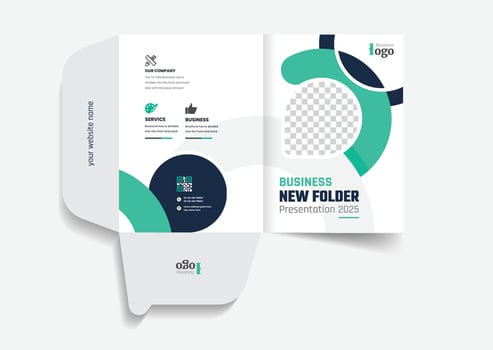 Business folder for files, design. The layout is for posting information about the company, photo, text. Modern geometric style. vector