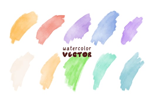 Set of watercolor dynamic brush strokes. Watercolour colorful paint ink smear collection. Hand drawn vector illustration isolated on white background