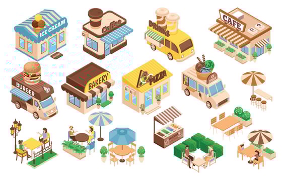 Isometric Street Cafe Set vector