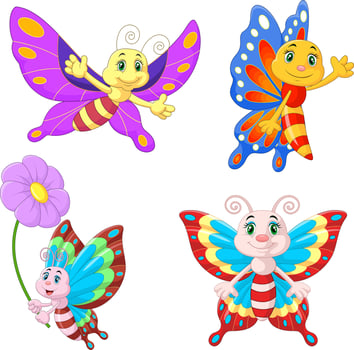 Cartoon collection of butterfly on white background vector