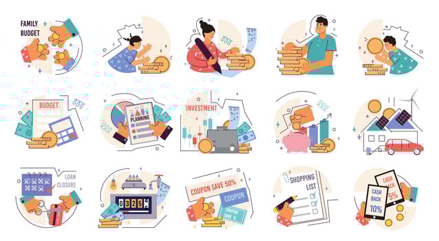 Family Budget Flat Icons vector