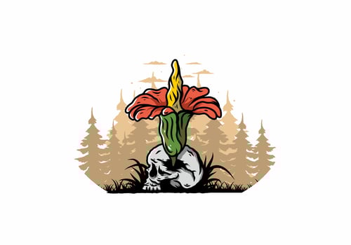Corpse flower growing on the skull illustration vector
