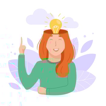Inside woman head concept. Idea light bulb inside her mind. Vector illustration isolated on white