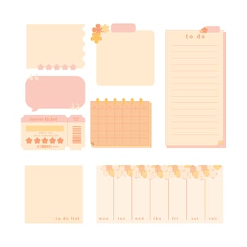 Paper sticky notes, memo messages, notepads and torn paper sheets. Blank notepaper of meeting reminder, to do list and office notice or information board with appointment notes. Vector eps 10