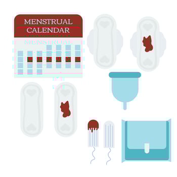 Zero waste periods kit isolated on white background. Reusable sanitary pads and menstrual cup against tampon and sanitary napkins. Vector flat design cartoon styly illustration. Eco friendly concept.