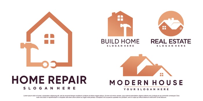 Set of home repair logo design inspiration with hammer and creative element Premium Vector