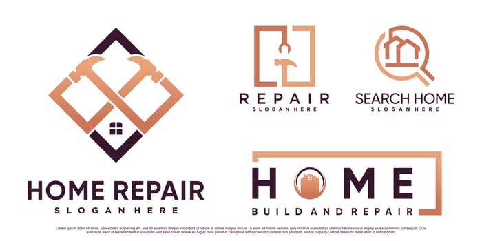 Set of home repair logo design inspiration with hammer and creative element Premium Vector