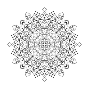 Floral mandala design with ethnic style black and white line art vector