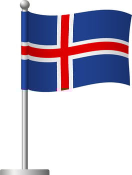 Iceland flag on pole icon vector