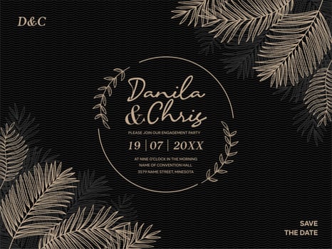 Wedding invitation with floral vector line art