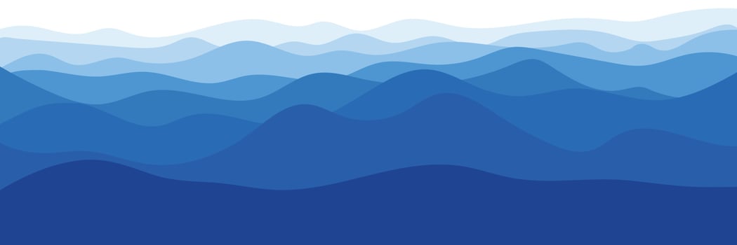 Vector landscape with blue silhouettes of hills and mountains