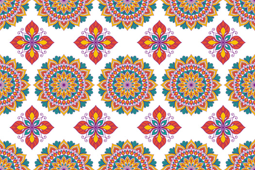 Mandala abstract geometric ethnic seamless pattern design. Aztec fabric carpet mandala Textile decorations wallpaper. Tribal boho native mandala turkey traditional embroidery vector background.