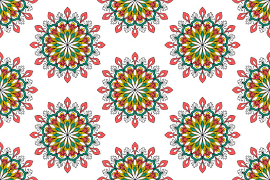 Mandala abstract geometric ethnic seamless pattern design. Aztec fabric carpet mandala Textile decorations wallpaper. Tribal boho native mandala turkey traditional embroidery vector background.