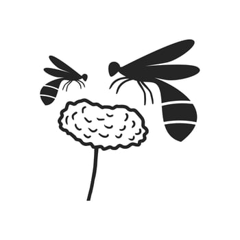two bees perched on a flower vector illustration