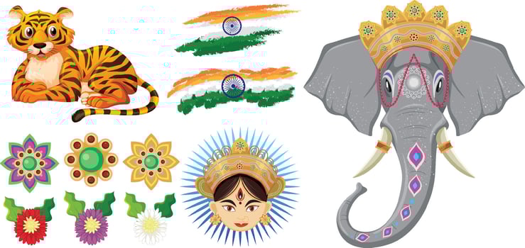 Set of Indian Hindu object decoration vector