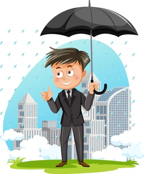 Business man holding an umbrella vector