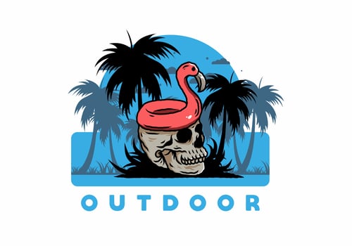 Flamingo lifebuoy is on top of the skull illustration vector