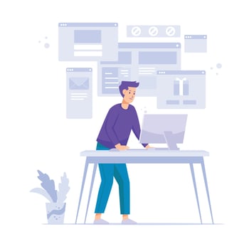 Pop Up Website People on the Desk Concept Flat Illustration vector
