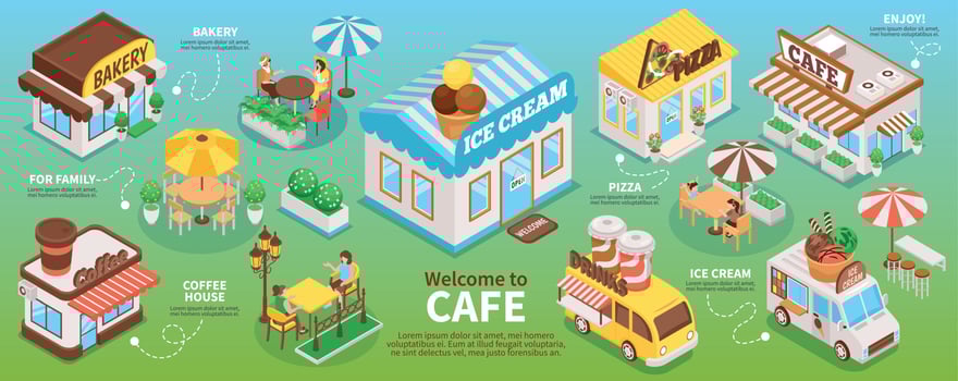 Isometric Street Cafe Infographics vector