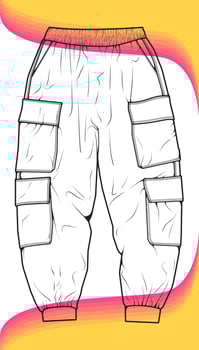 Men Cargo Pants outline  Vector Template, Men Cargo Pants in a sketch style, trainers template outline, vector Illustration.