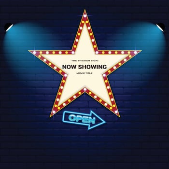 Retro Cinema with Sparking Blue Color and Blue Neon vector