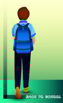 boy student with a backpack goes to school. Back to school. September 1 is beginning of the new school year. Vector in realistic style