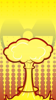 nuclear explosion in comic style. Danger of using weapons of mass destruction. International Day Against Nuclear Tests. Black and white vector